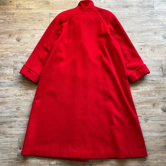 Karen Wool Trench Women's XL Coat Button Red Holiday Vintage 80s Long Pockets - Picture 2 of 11